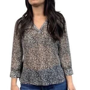 41 Hawthorn | Small | Hendrix V-Neck Sheer Animal Print Top Blouse